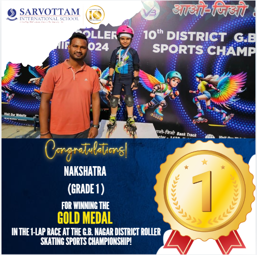 NAKSHATRA GRADE 1 ACHIEVEMENT IN THE 1 LAP RACE AT THE DISTRICT ROLLER SKATING SPORTS CHAMPIONSHIP